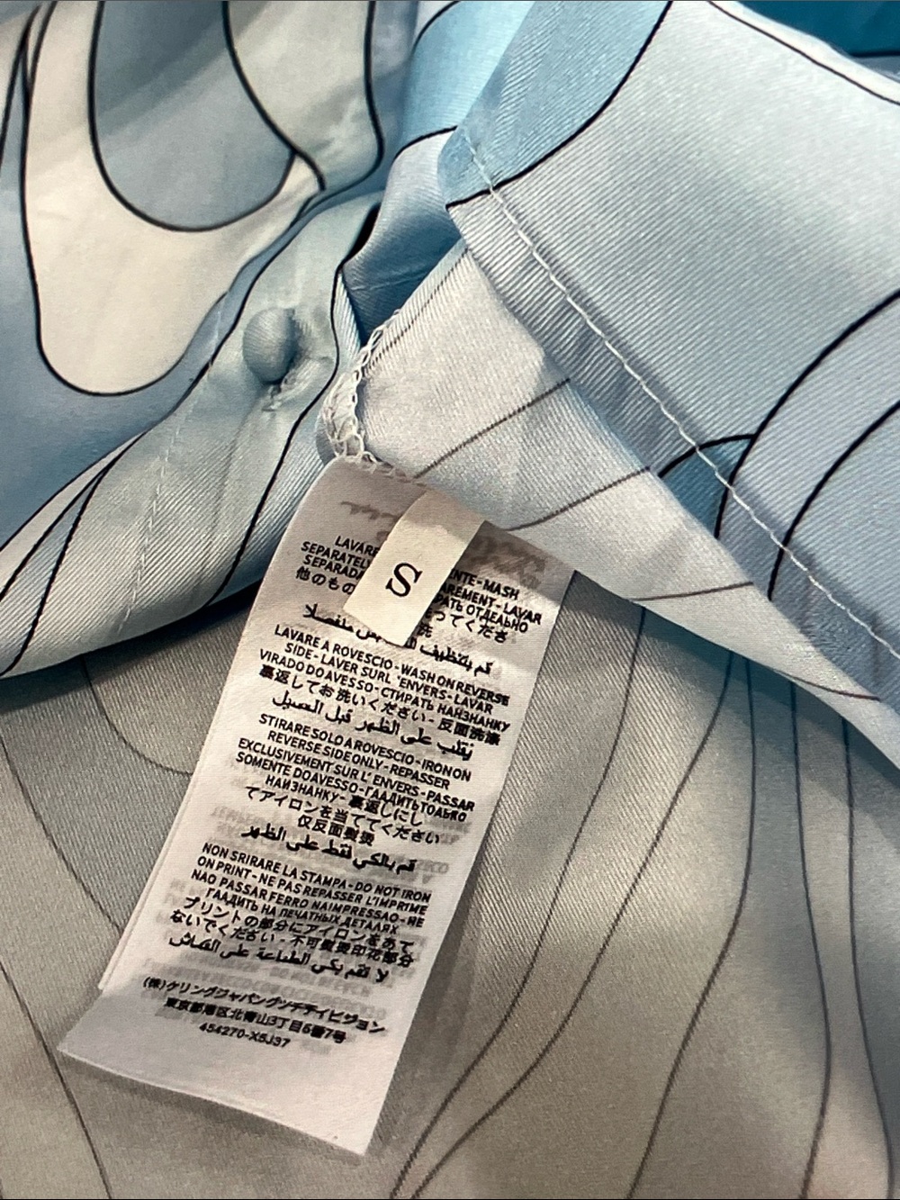 Emilio Pucci Sky Blue and White Swirl Silk Button-Up Blouse - Picture 8 of 9